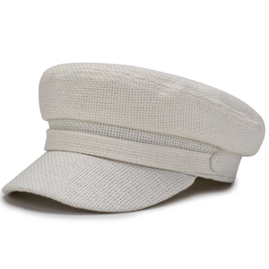 Casquette gavroche blanche tissée classique avec visière rigide et design rétro élégant