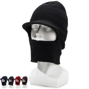 Men Winter Knitted Balaclava Hat With Brim Windproof Thermal Neck Warmer Beanie For Outdoor Skiing Elderly Grandpa Hat