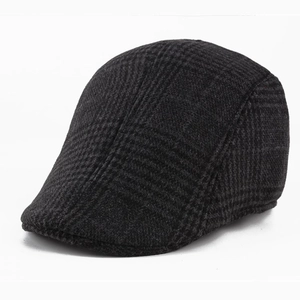 Classic dark grey plaid ivy cap for men with premium textured wool blend fabric