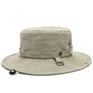 Cappello boonie outdoor kaki con occhielli traspiranti e cinturino sottogola regolabile