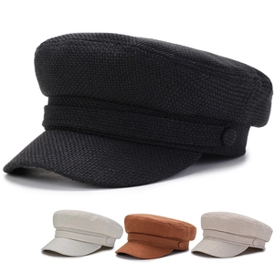 Casquette Baker Boy Vintage en Coton pour Femmes Couleur Unie Newsboy Cap Flat Top Chapeau Militaire pour Loisirs Quotidiens