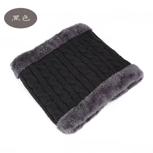 Winter thermal knit neck warmer in black with thick fleece lining for skiing and cycling