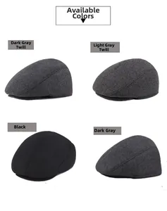 Detailed close-up showing textured wool blend winter beret hats in multiple color options