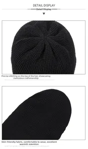 Detail view of precise stitching and premium thermal knit texture on the black beanie