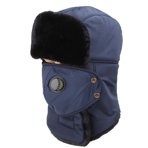 Winter trapper hat with fleece lining, windproof face mask and earflaps for extreme cold