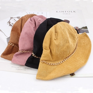 Cappello a Secchiello in Velluto a Coste di Cotone da Donna con Catena in Metallo Caldo Autunno Inverno Cappello da Pescatore Stile Coreano