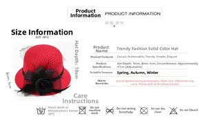 Detail view of red felt cloche hat with black mesh veil and rose, showing 10cm depth