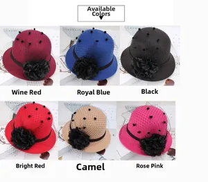 Detailed grid view showing vintage wool felt bucket hats in six various elegant colors
