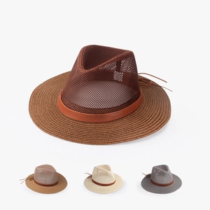 Summer Breathable Mesh Cowboy Hat For Men Wide Brim Sun Protection Straw Hat With Leather Band Outdoor Beach Sun Hat