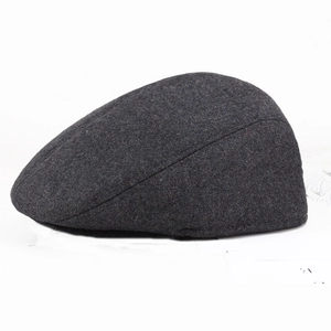 Men's winter flat cap in charcoal grey wool blend with warm thick fleece lining
