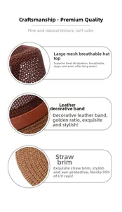 Detail of breathable mesh top and UV protection brim on a brown straw cowboy hat
