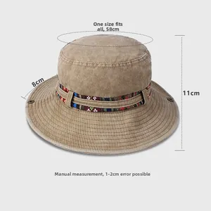 Detailed size chart of khaki outdoor sun hat with 8cm brim and 11cm height dimensions