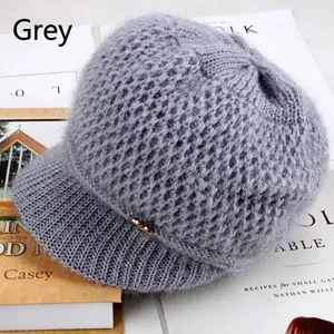 Winter grey knit beanie for women with brim and soft velvet lining on fashion books