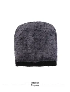 Detail of soft dark grey fleece lining with premium thermal insulation for winter beanies