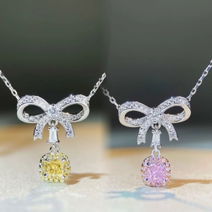 Collana Con Pendente a Fiocco in Argento Sterling 925 per Donna Collana Dolce Con Nodo a Nastro Con Strass Rosa Giallo Gioielli