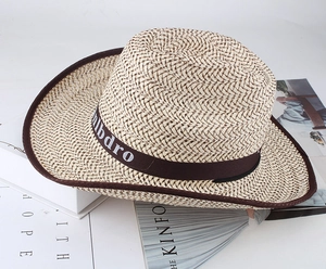 Close-up of hand-woven mesh cowboy hat featuring brown trim and refined texture