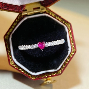 Anello in Argento Sterling 925 con Cuore Rosso Rosa e Strass Anello da Dito con Pietre Preziose Intarsiate per Gioielli da Donna