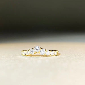 Elegant 18K gold plated S925 sterling silver chevron ring with moissanite accents