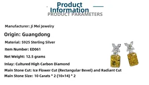 Macro view of S925 silver earrings with 10ct radiant cut yellow carbon diamonds