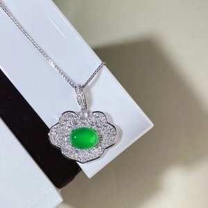 925 Sterling Silver Ruyi Lock Pendant Necklace For Women Green Chalcedony Rhinestone Inlaid New Chinese Style Elegant Jewelry
