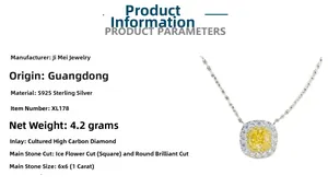 Détails du collier en argent S925 avec diamant jaune 1ct de taille Radiant