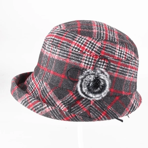 Damen Winter Glockenhut Kariert Verdickt Baumwolle Polyester Fischerhut Mit Bommel Dekor Vintage Britischer Stil Damen Hut
