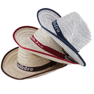 Breathable woven straw sun hat with mesh design and stylish letter print ribbon for men