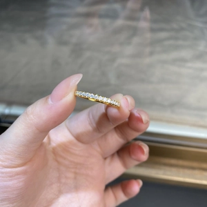 Elegant 18K gold plated S925 sterling silver half eternity ring with moissanite stones