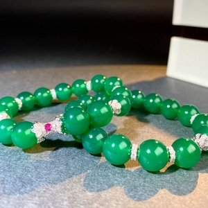Bracelet en Perles d'Agate Verte en Argent Sterling 925 pour Femmes Élégant Nœud avec Strass Incrusté Bijoux Cadeau