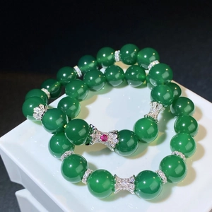 Bracelet S925 en argent sterling avec agate verte et breloque en cristal noeud