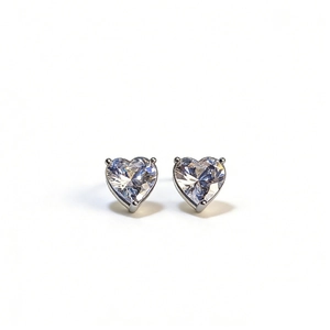 Classic 925 sterling silver heart-cut moissanite stud earrings in a minimalist three-prong setting