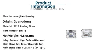 Paramètres des boucles d'oreilles en argent coupe émeraude 4 carats avec pierres 8x10mm