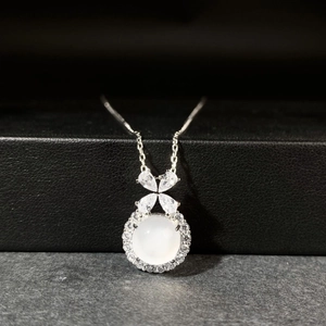 Elegant 925 Sterling Silver Bowknot Pendant Necklace With White Chalcedony Inlaid Rhinestone Cross Chain Jewelry For Women