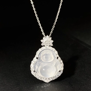 S925 Sterling Silver Chalcedony Buddha Pendant Necklace For Women Elegant Copper Rhinestone Inlaid Maitreya Jewelry