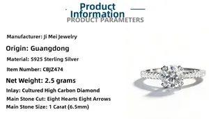 Close-up of S925 sterling silver ring with 1ct round high-carbon diamond and side stones