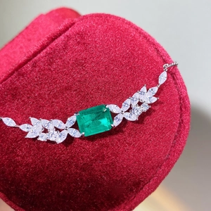 S925 silver emerald necklace with marquise zircons on red velvet jewelry box