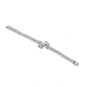 Bracelet nœud en argent S925 étincelant avec double rangée de zircons micro-pave