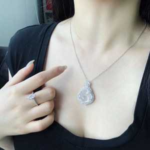 S925 sterling silver Buddha pendant necklace and marquise-cut gemstone ring set for women