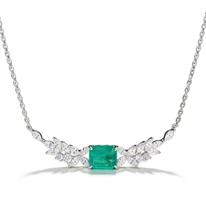 Elegant S925 sterling silver emerald pendant necklace with marquise diamond accents