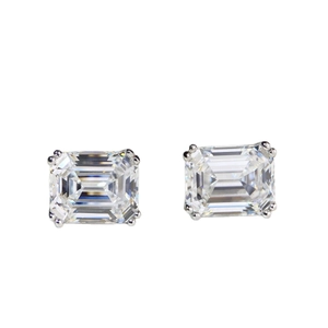 Boucles d'oreilles clous classiques en argent S925 avec moissanite taille émeraude