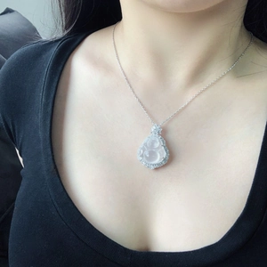 Elegant S925 silver necklace featuring a translucent lavender Buddha jade pendant