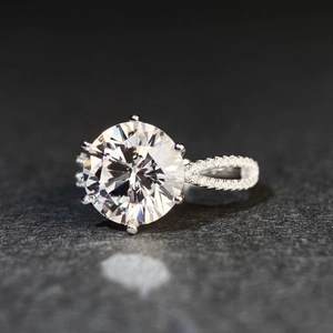 S925 silver 5 carat moissanite ring with classic six-prong setting and pavé accents