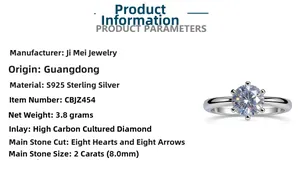 Details des 925er Silberrings mit einem 2ct 8mm 6-Krallen-Stein im Brillantschliff