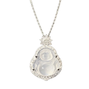 S925 sterling silver Buddha pendant necklace with ice chalcedony and inlaid zircon accents