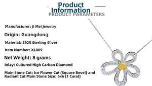 Détail du collier fleur de glace avec diamant jaune 1ct en argent S925 poli
