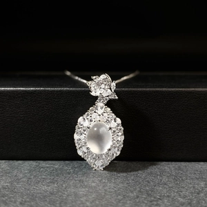 Collana con Ciondolo in Giada Shuimo Argento Sterling 925 per Donna Elegante Strass Ovale Cabochon Nuovo Stile Cinese Gioielli