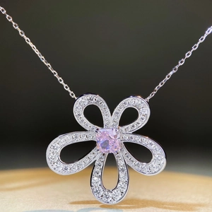 Collier tournesol en argent S925 avec pendentif en zircon rose coupe radiante pour femme