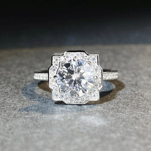 925 Sterling Silver Round Cut Moissanite Ring With Zirconia Halo Engagement Wedding Band Luxurious Jewelry For Women