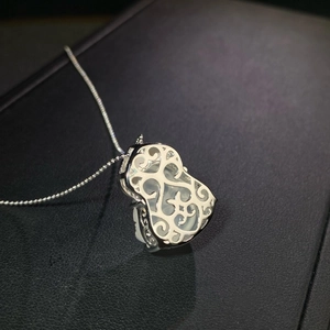 S925 silver necklace with laughing Buddha pendant in light green chalcedony stone
