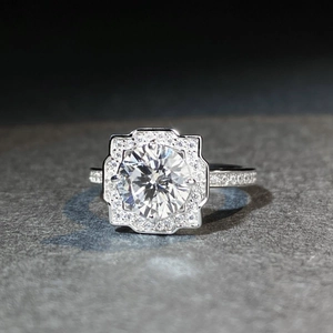 Classic 925 sterling silver moissanite ring with a brilliant round halo setting